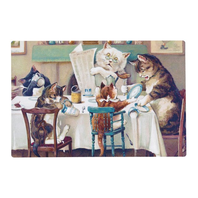 Cat's Breakfast Time, Louis Wain Placemat (Front)