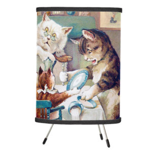 Cat's Breakfast Time, Louis Wain Tripod Lamp