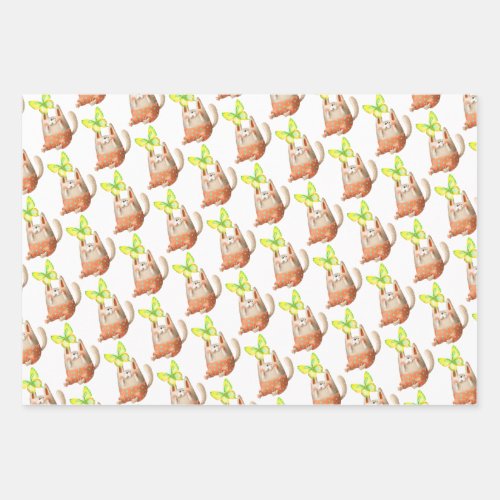 Cats  Butterflies Wrapping Paper set of 3 