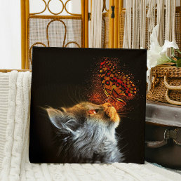 Cat&#39;s Butterfly Kisses Modern Chic Fantasy Canvas Print
