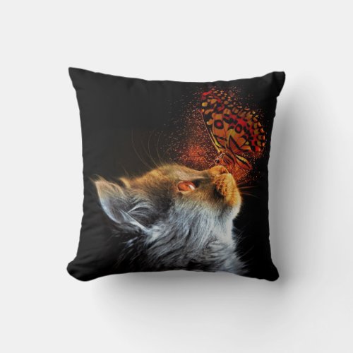 Cats Butterfly Kisses Modern Chic Fantasy Throw Pillow