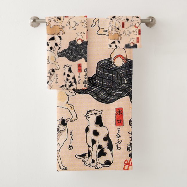 Cats by Utagawa Kuniyoshi Bath Towel Set (Insitu)