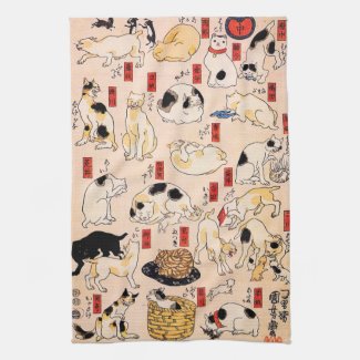Cats by Utagawa Kuniyoshi Kitchen Towel