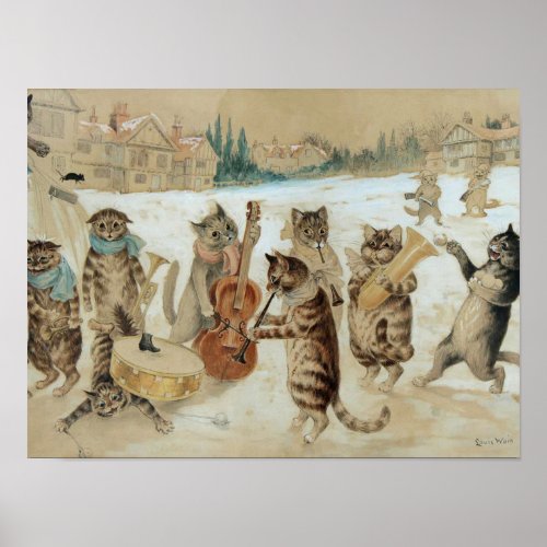 Cats Carol Singing by Louis Wain Poster