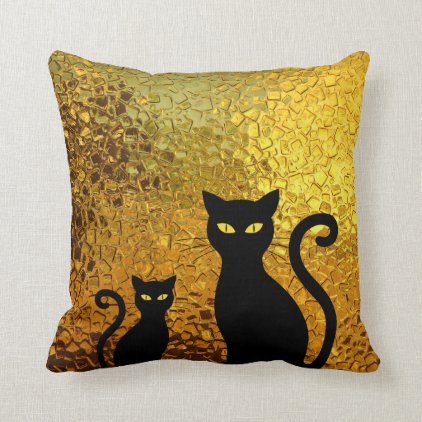 Cats Cateye Black Cat Yellow texture Throw Pillow