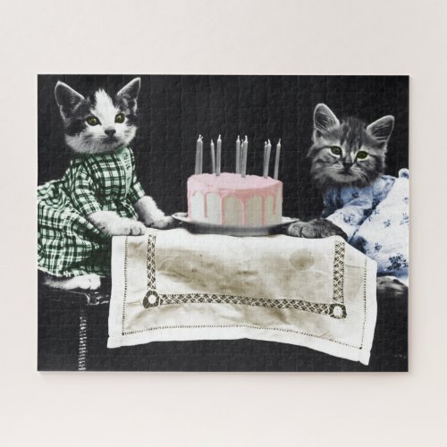 Cats celebrating a birthday with cake and candles jigsaw puzzle