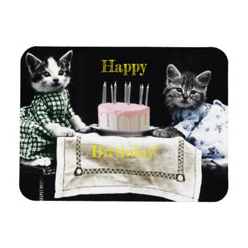 Cats celebrating a birthday with cake and candles magnet