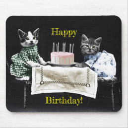 Cats celebrating a birthday with cake and candles mouse pad