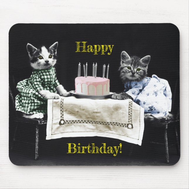 Cats celebrating a birthday with cake and candles mouse pad (Front)