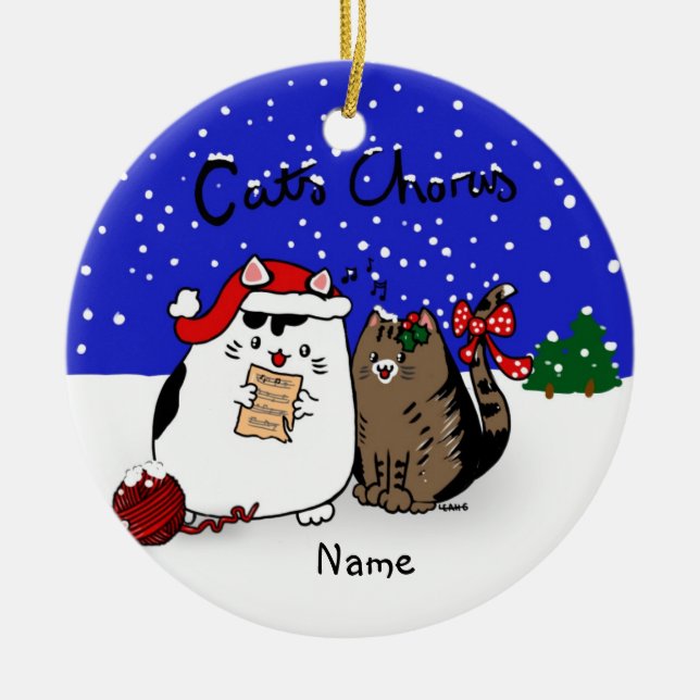 Cats Chorus - fun cat Christmas choir personalized Ceramic Ornament (Front)