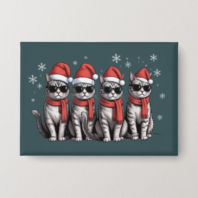 Cats Christmas Cat Mom Holiday Xmas Santa Button (Front)