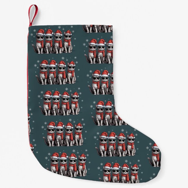 Cats Christmas Cat Mom Holiday Xmas Santa Small Christmas Stocking (Front)