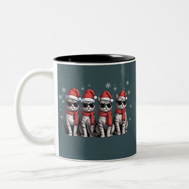 Cats Christmas Cat Mom Holiday Xmas Santa Two-Tone Coffee Mug (Left)