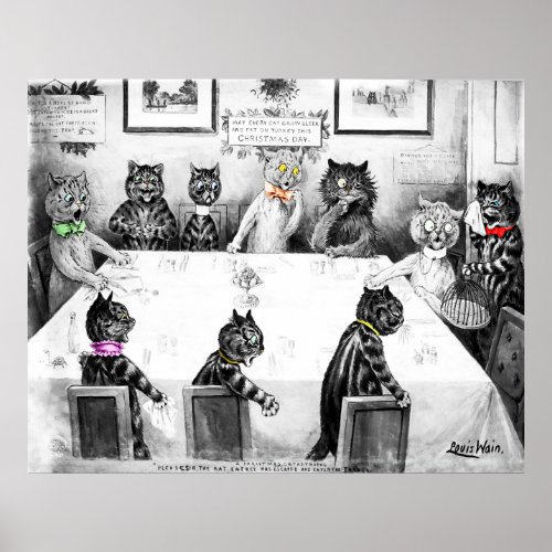 Cats Christmas Catastrophe by Louis Wain Poster