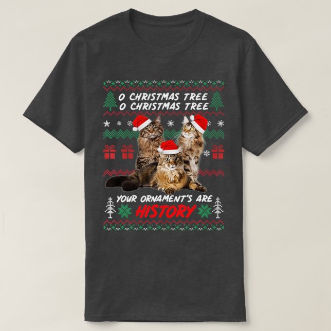 Cats Christmas Funny Ornaments Maine Coon Lovers  T-Shirt (Design Front)