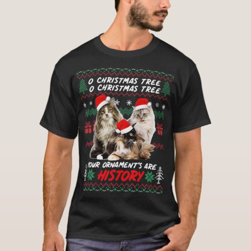 Cats Christmas Funny Ornaments Norwegian Forest Ca T_Shirt