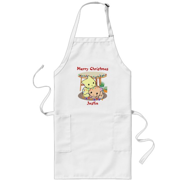 Cats christmas gift, personalized name long apron (Front)