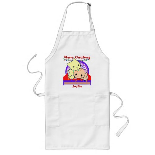 Cats christmas on bed personalized name long apron