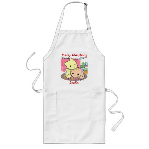 Cats christmas on mat personalized name long apron