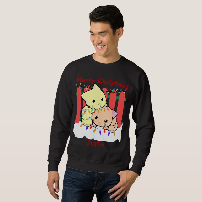 Cats christmas out door, personalized name    sweatshirt (Front Full)