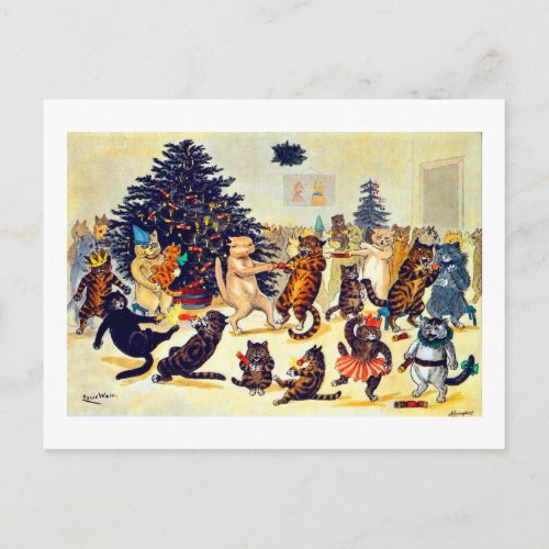 Cats Christmas Party Louis Wain Holiday Postcard