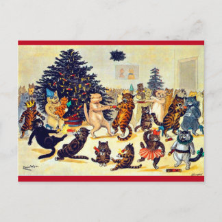 Cat's Christmas Party, Louis Wain Holiday Postcard