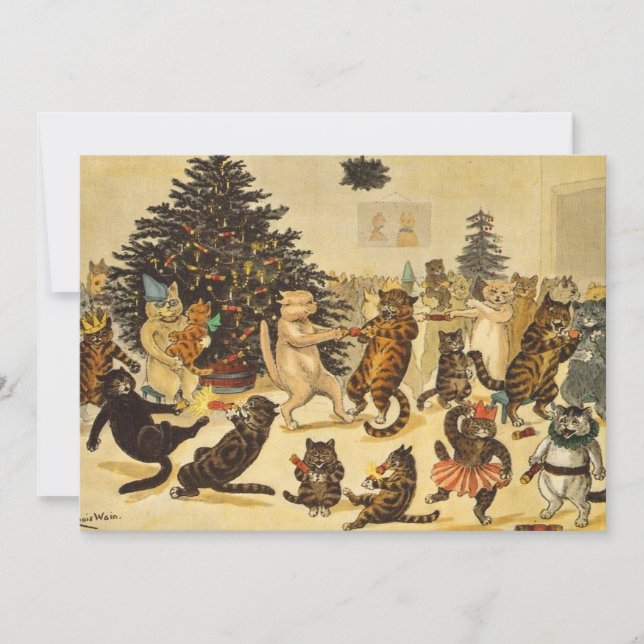 Cat's Christmas Party - Louis Wain Invitations (Front)