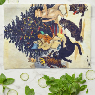 Cat's Christmas Party, Louis Wain Kitchen Towel