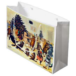 Cat's Christmas Party, Louis Wain Large Gift Bag