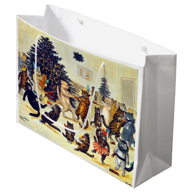 Cat's Christmas Party, Louis Wain Large Gift Bag (Front Angled)