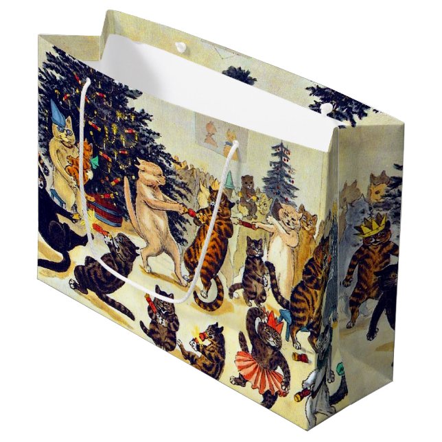 Cat's Christmas Party, Louis Wain Large Gift Bag (Front Angled)