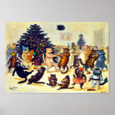 Cats Christmas Catastrophe by Louis Wain Poster