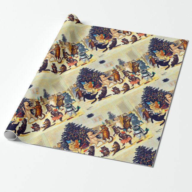 Cat's Christmas Party, Louis Wain Wrapping Paper (Unrolled)