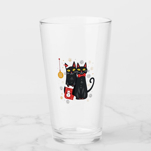 Cats Christmas Retro 50s 60s Xmas (2) Glass (Front)