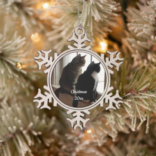 Cats Christmas Snowflake Pewter Christmas Ornament