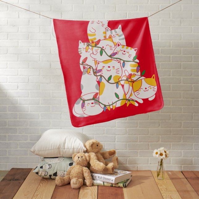 Cats Christmas Tree Funny Cats Christmas Baby Blanket (In Situ)