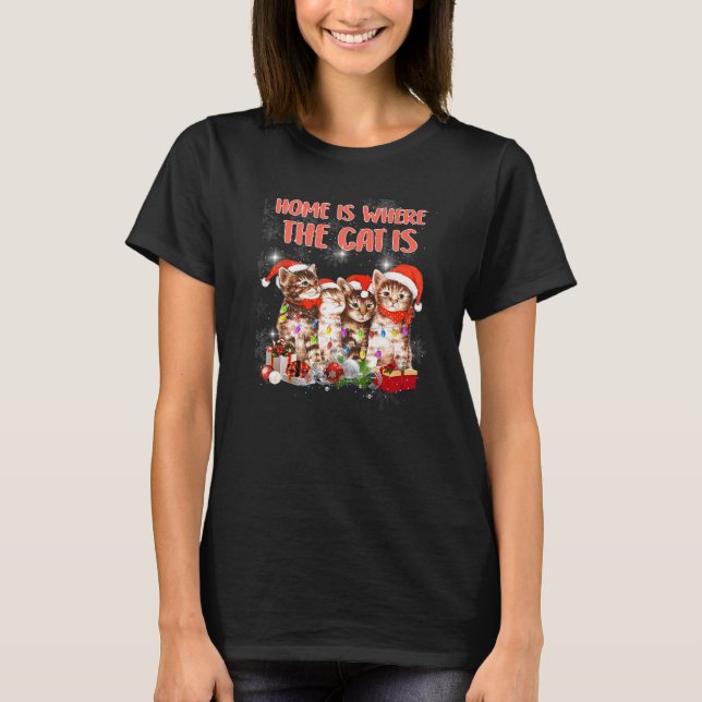 Cats Christmas Tree Home Is Where My Cat Is T-Shirt (Front)