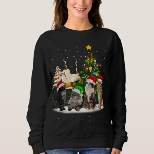 Cats Christmas Tree Lights Ugly Sweater Pajamas Ca