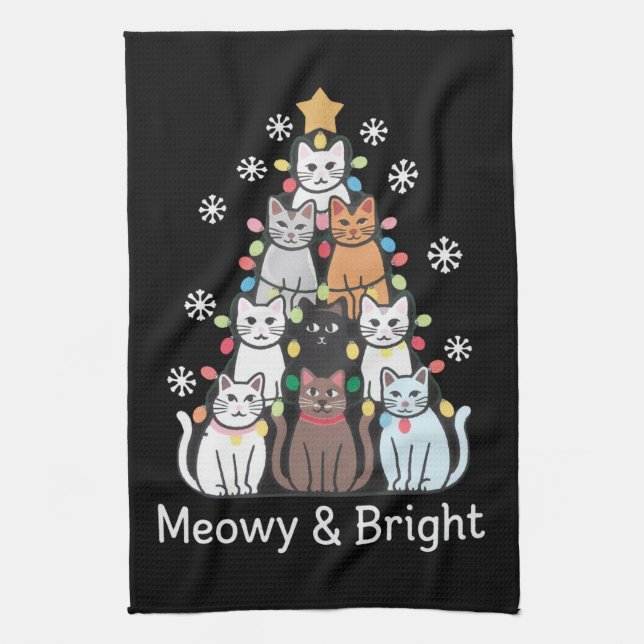 Cats Christmas Tree Meowy Bright Cute Xmas  Kitchen Towel (Vertical)