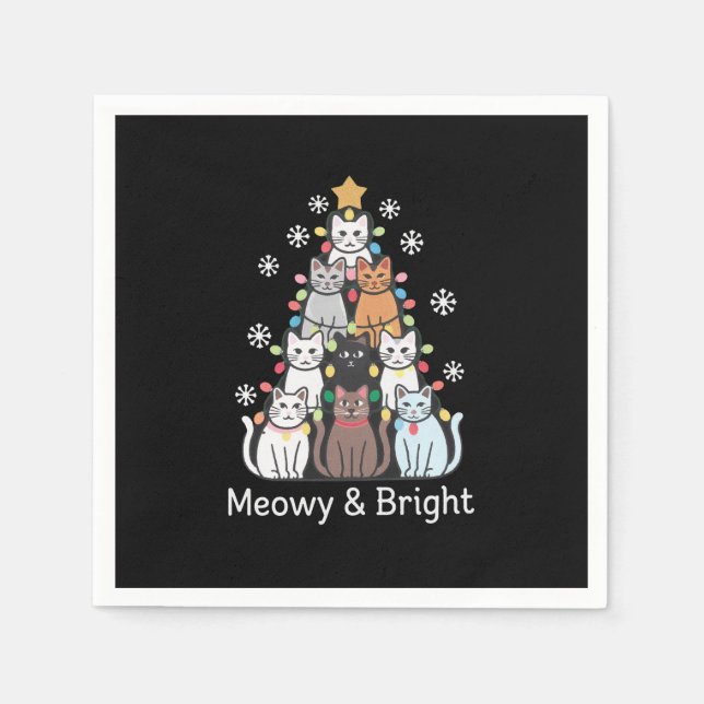 Cats Christmas Tree Meowy Bright Cute Xmas  Napkins (Front)