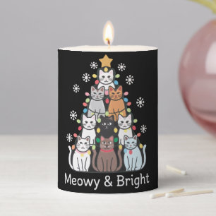 Cats Christmas Tree Meowy Bright Cute Xmas Pillar Candle