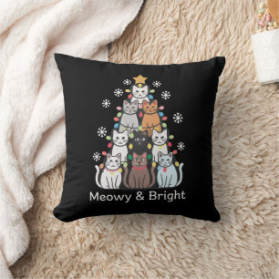 Cats Christmas Tree Meowy Bright Cute Xmas Throw Pillow