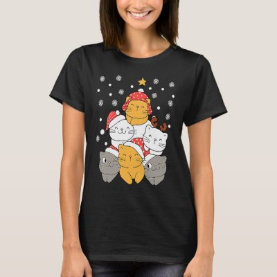 Cats Christmas Tree Xmas Cats Lovers Kids Mens Wom T-Shirt