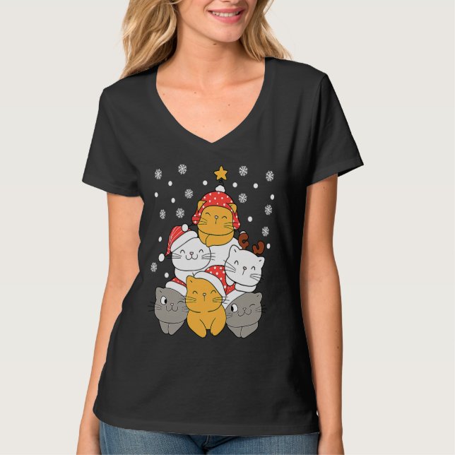 Cats Christmas Tree Xmas Cats Lovers Kids Mens Wom T-Shirt (Front)