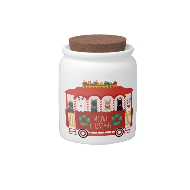 Cats Christmas Trolly Meowy Christmas Candy Jar (Front)