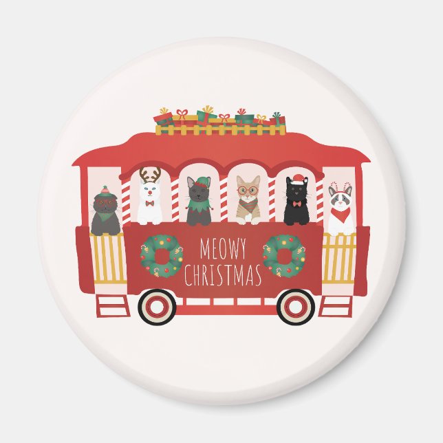 Cats Christmas Trolly Meowy Christmas Magnet (Front)