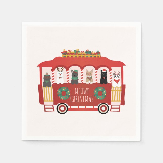 Cats Christmas Trolly Meowy Christmas Napkins (Front)