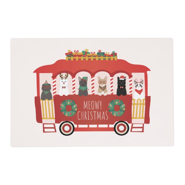 Cats Christmas Trolly Meowy Christmas Placemat (Front)