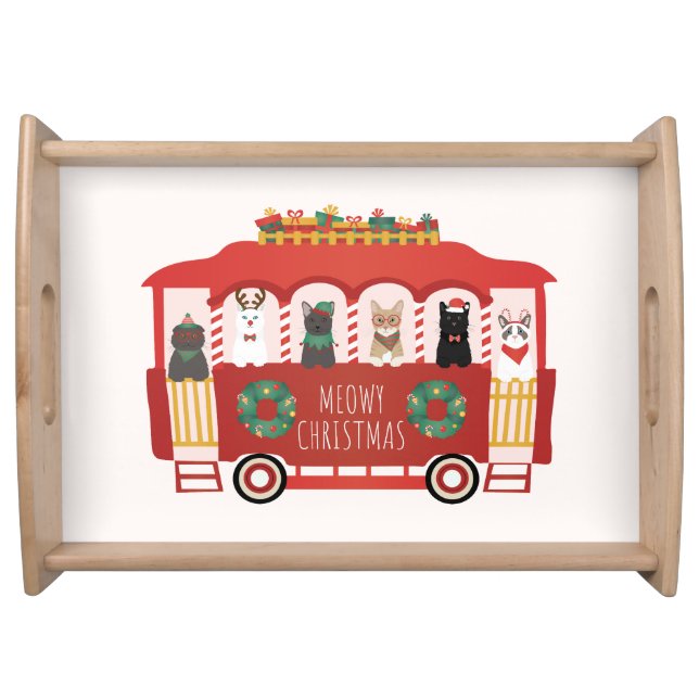 Cats Christmas Trolly Meowy Christmas Serving Tray (Front)