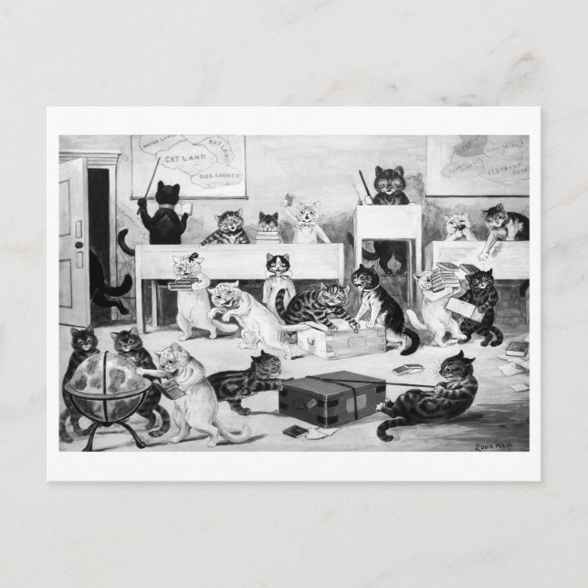 Cats Classroom Discipline, Louis Wain Postcard (Front)